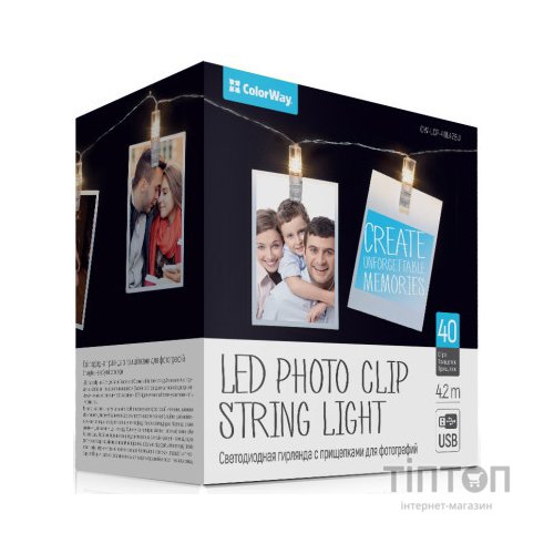 Гірлянда ColorWay Світлодіодна з прищіпками для фото 40 LED / 4.2 м USB (CW-LCP-40L42BU)