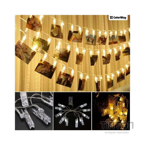 Гірлянда ColorWay Світлодіодна з прищіпками для фото 40 LED / 4.2 м USB (CW-LCP-40L42BU)