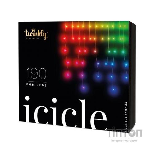 Гірлянда Twinkly Smart LED Icicle RGB 190, BT+WiFi, Gen II, IP44 кабель прозо (TWI190STP-TEU)
