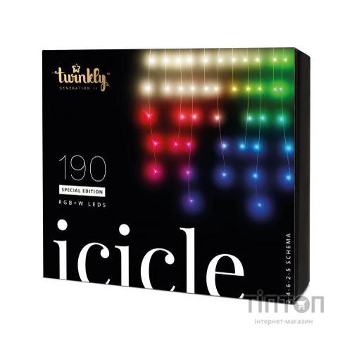Гірлянда Twinkly Smart LED Icicle RGBW 190, BT+WiFi, Gen II, IP44 кабель проз (TWI190SPP-TEU)