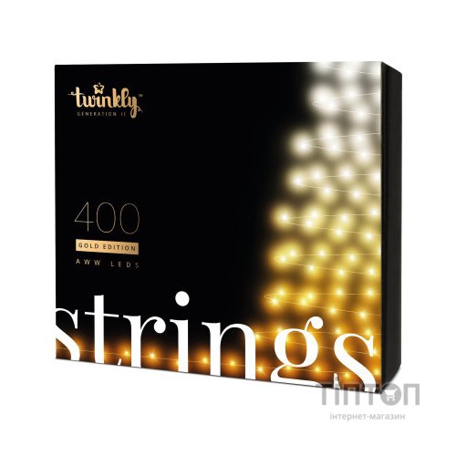 Гірлянда Twinkly Smart LED Strings AWW 400, BT+WiFi, Gen II, IP44, кабель чор (TWS400GOP-BEU)