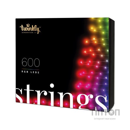 Гірлянда Twinkly Smart LED Strings RGB 600, BT+WiFi, Gen II, IP44 кабель чорн (TWS600STP-BEU)