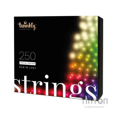 Гірлянда Twinkly Smart LED Strings RGBW 250, BT+WiFi, Gen II, IP44, кабель ч (TWS250SPP-BEU)