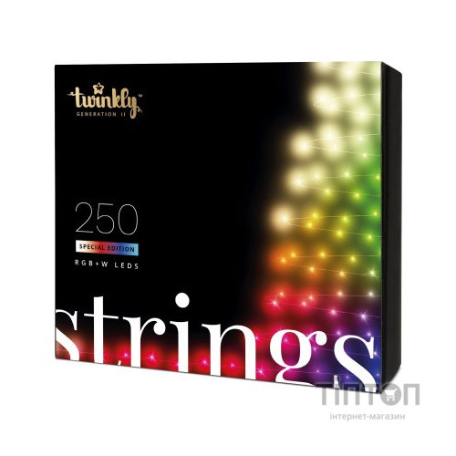 Гірлянда Twinkly Smart LED Strings RGBW 250, BT+WiFi, Gen II, IP44, кабель пр (TWS250SPP-TEU)