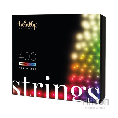 Гірлянда Twinkly Smart LED Strings RGBW 400, BT+WiFi, Gen II, IP44, кабель ч (TWS400SPP-BEU)