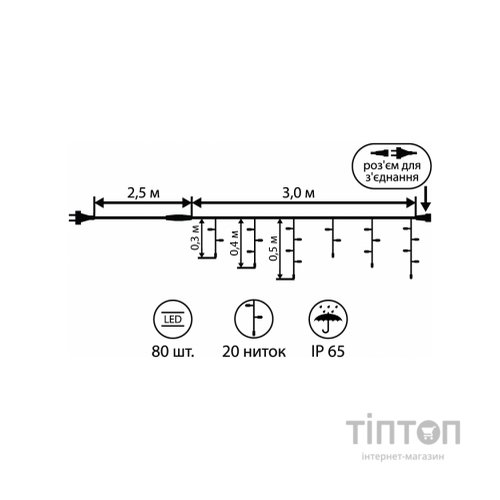 Гірлянда YES! Fun штора LED вулична 80 ламп, IP65, багатобарвна (801169)