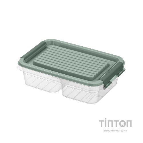 Харчовий контейнер Ardesto Fresh двосекційний 2х0.25л, пластик, прямокутна, зелений (AR1302G)
