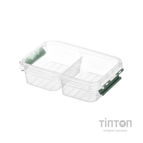 Харчовий контейнер Ardesto Fresh двосекційний 2х0.25л, пластик, прямокутна, зелений (AR1302G)
