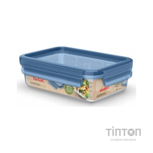 Харчовий контейнер Tefal Master Seal Eco 0,8л, прямокутний, пластик, прозорий, блакитний (N1171318)