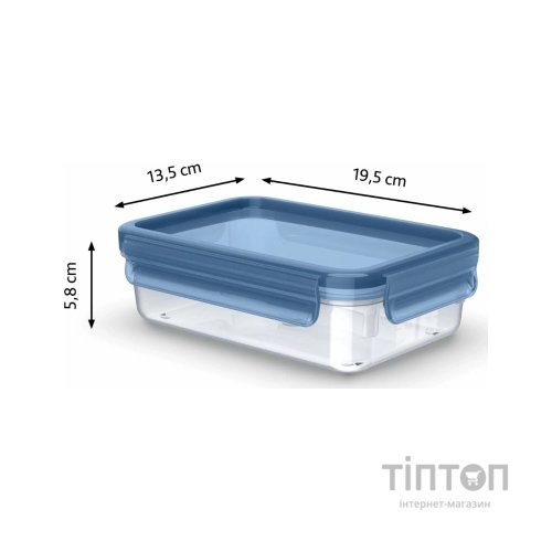 Харчовий контейнер Tefal Master Seal Eco 0,8л, прямокутний, пластик, прозорий, блакитний (N1171318)