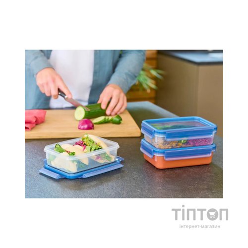 Харчовий контейнер Tefal Master Seal Eco 0,8л, прямокутний, пластик, прозорий, блакитний (N1171318)