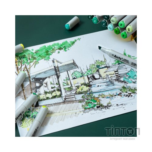 Художній маркер Arrtx Спиртові Oros ASM-03GN 24 кольори, зелені відтінки (LC302512)