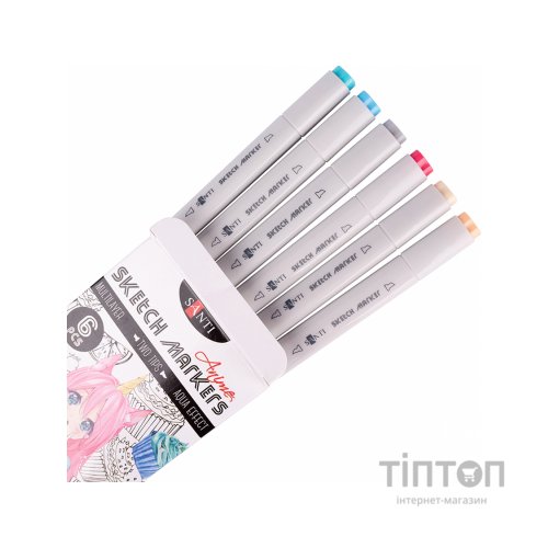 Художній маркер Santi набір двосторонніх sketch Anime 6 шт (390550)