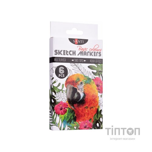 Художній маркер Santi набір двосторонніх sketch Basic Colours 6 шт (390546)