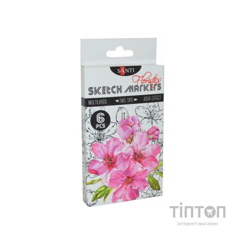 Художній маркер Santi набір двосторонніх sketch Floristics 6 шт (390569)