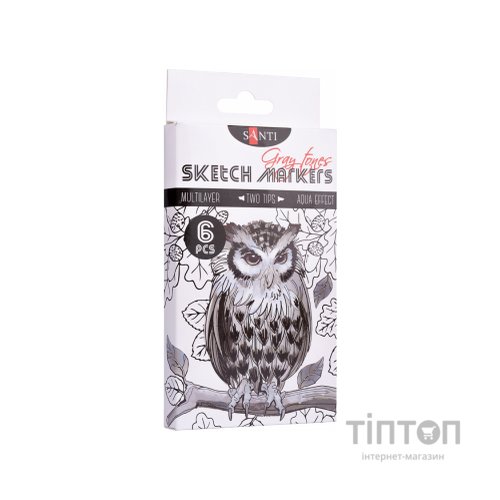 Художній маркер Santi набір двосторонніх sketch Gray tones 6 шт (390544)