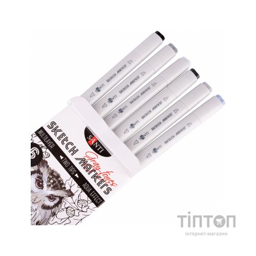 Художній маркер Santi набір двосторонніх sketch Gray tones 6 шт (390544)