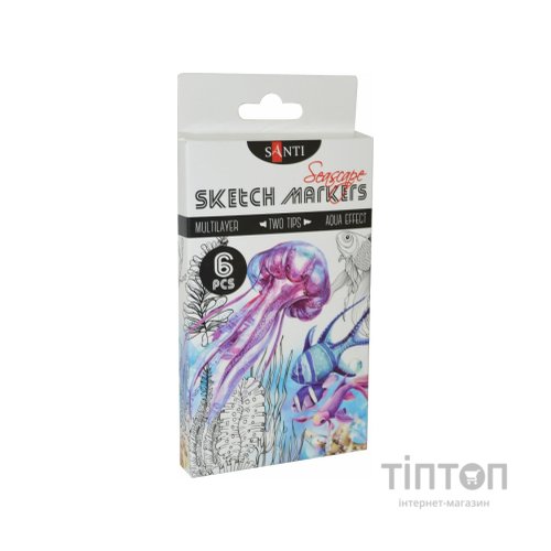 Художній маркер Santi набір двосторонніх sketch Seascape 6 шт (390567)