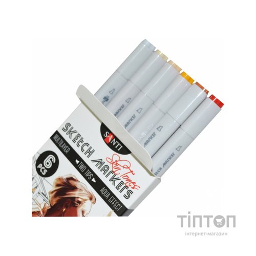 Художній маркер Santi набір двосторонніх sketch Skin Tones 6 шт (390568)