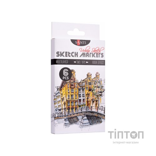 Художній маркер Santi набір двосторонніх sketch Urban 6 шт (390548)