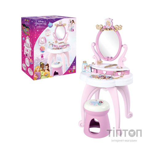 Ігровий набір Smoby Столик із дзеркалом Дісней Принцеси Перукарня 2 в 1 зі стільчиком і аксесуарами (320250)