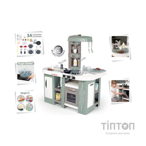 Ігровий набір Smoby Велика інтерактивна кухня Тефаль Студіо з ефектом кипіння 34 аксесуари М'ятно-сіра з білим (311053)