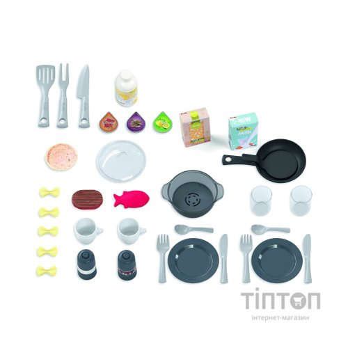 Ігровий набір Smoby Велика інтерактивна кухня Тефаль Студіо з ефектом кипіння 34 аксесуари М'ятно-сіра з білим (311053)