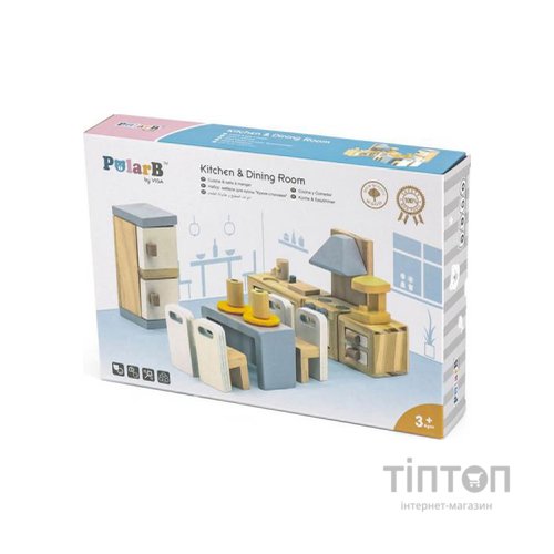 Ігровий набір Viga Toys Дерев'яні меблі для ляльок PolarB Кухня і їдальня (44038)