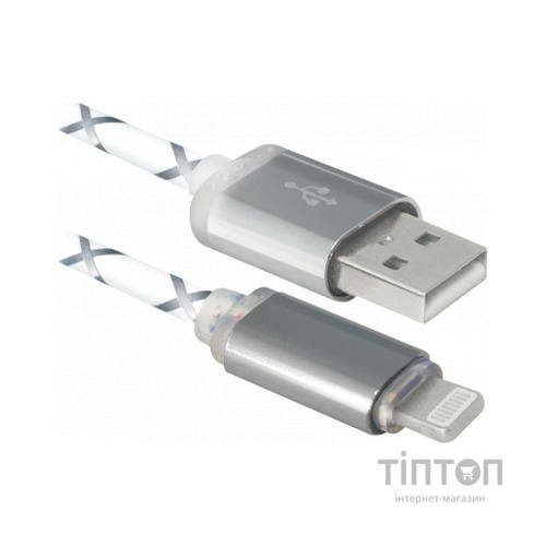 Кабель Defender ACH03-03LT USB - Lightning, GrayLED backlight, 1m (87550)