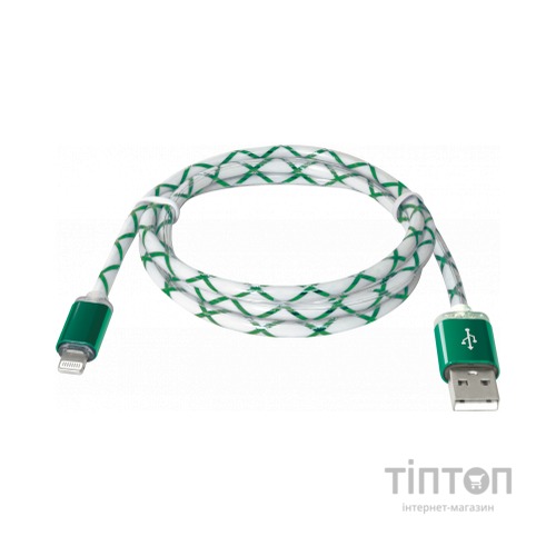 Кабель Defender ACH03-03LT USB - Lightning, GreenLED backlight, 1m (87553)