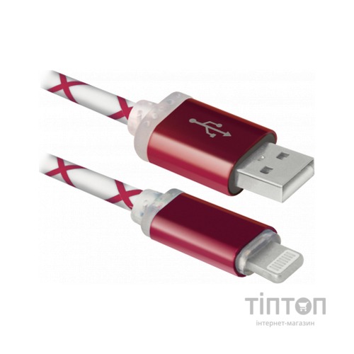 Кабель Defender ACH03-03LT USB - Lightning, RedLED backlight, 1m (87552)