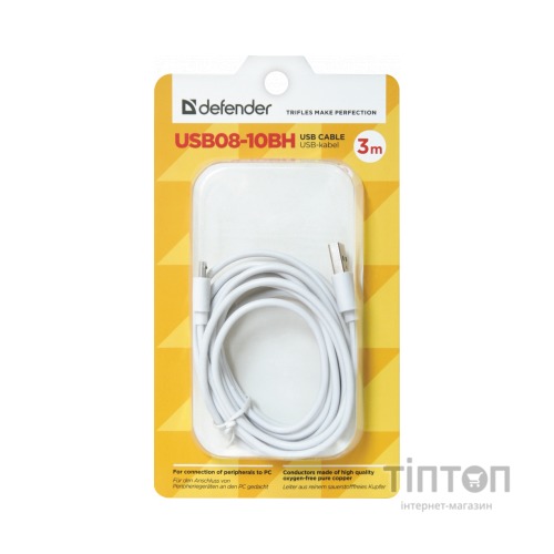 Кабель Defender USB08-10BH USB - Micro USB, white, 3m (87468)