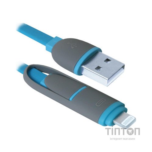 Кабель Defender USB10-03BP USB - Micro USB/Lightning, blue, 1m (87487)