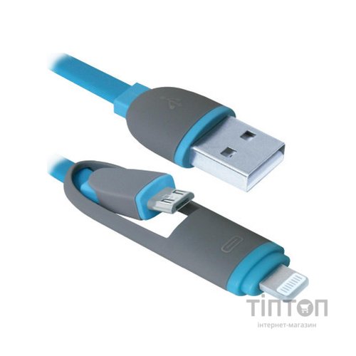 Кабель Defender USB10-03BP USB - Micro USB/Lightning, blue, 1m (87487)