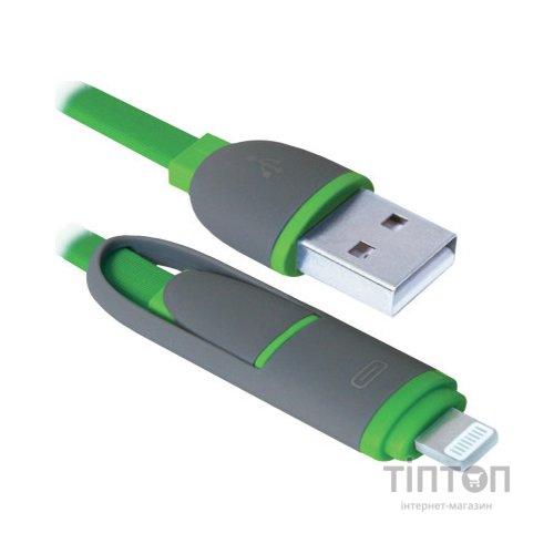 Кабель Defender USB10-03BP USB - Micro USB/Lightning, green, 1m (87489)