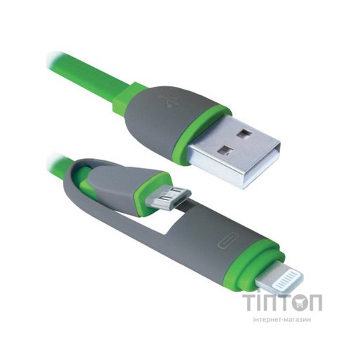 Кабель Defender USB10-03BP USB - Micro USB/Lightning, green, 1m (87489)