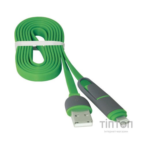 Кабель Defender USB10-03BP USB - Micro USB/Lightning, green, 1m (87489)