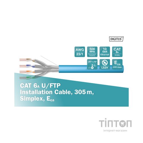 Кабель мережевий Digitus FTP 305м, cat.6A, AWG 23/1, CU, LSZH-1, blue (U-FTP) (DK-1625-A-VH-305)