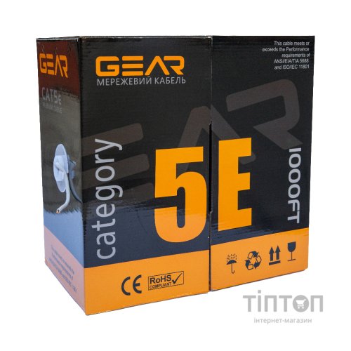 Кабель мережевий FTP 305м, cat.5e, CCA(25%), 4*2*0,51, PVC, indoor, blue GEAR (GEC-FTPCCA25051305)