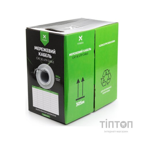 Кабель мережевий Vinga UTP 305м cat.5e Copper 4 pairs 0.5мм мідь (VCPDCUTPC505CO305)