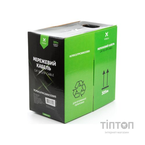 Кабель мережевий Vinga UTP 305м cat.5e Copper 4 pairs 0.5мм мідь (VCPDCUTPC505CO305)