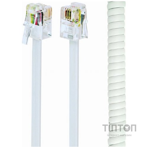 Кабель телефонний Cablexpert (TC4P4CS-2M-W) спіральний, CCS, 4P4C, 2м, білий