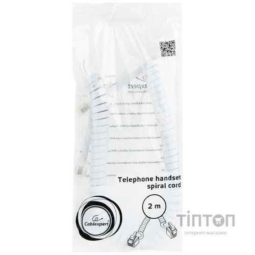 Кабель телефонний Cablexpert (TC4P4CS-2M-W) спіральний, CCS, 4P4C, 2м, білий