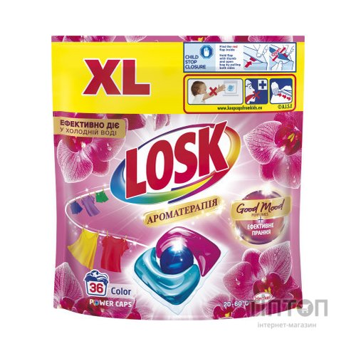 Капсули для прання Losk Power Caps Color Ароматерапія Ефірні масла та аромат Малазійської квітки 36 шт. (9000101803020)