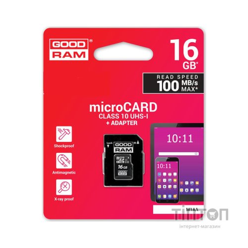 Карта пам'яті Goodram 16GB microSDHC Class 10 (M1AA-0160R12)