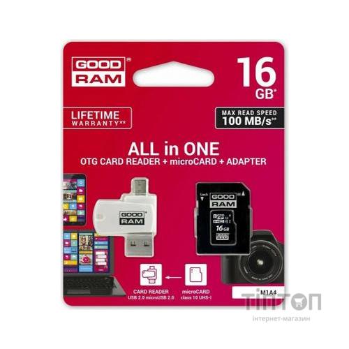 Карта пам'яті Goodram 16Gb microSDHC class 10 UHS-I (M1A4-0160R12)