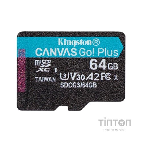 Карта пам'яті Kingston 64GB microSD class 10 UHS-I U3 A2 Canvas Go Plus (SDCG3/64GBSP)