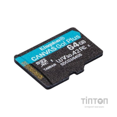 Карта пам'яті Kingston 64GB microSD class 10 UHS-I U3 A2 Canvas Go Plus (SDCG3/64GBSP)