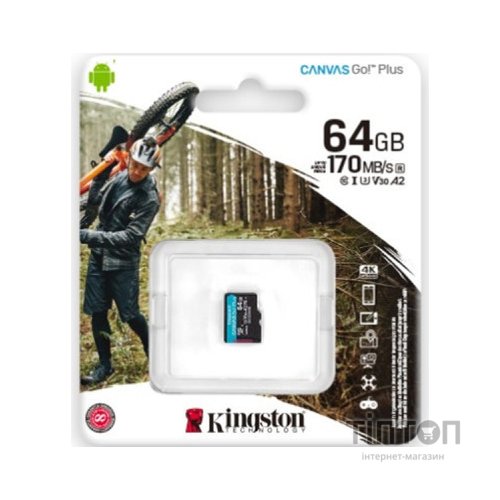 Карта пам'яті Kingston 64GB microSD class 10 UHS-I U3 A2 Canvas Go Plus (SDCG3/64GBSP)