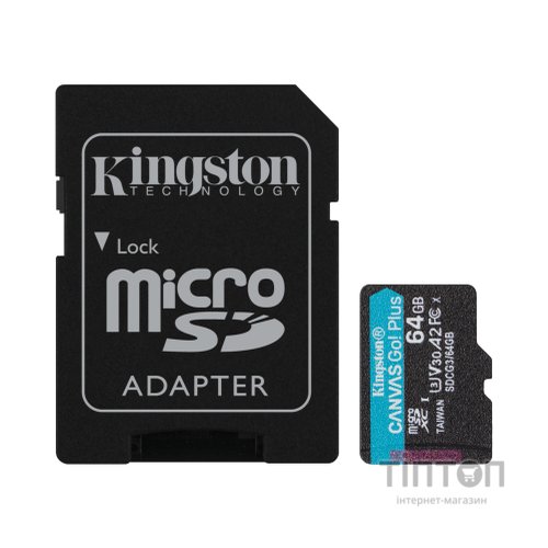 Карта пам'яті Kingston 64GB microSDXC class 10 UHS-I U3 A2 Canvas Go Plus (SDCG3/64GB)